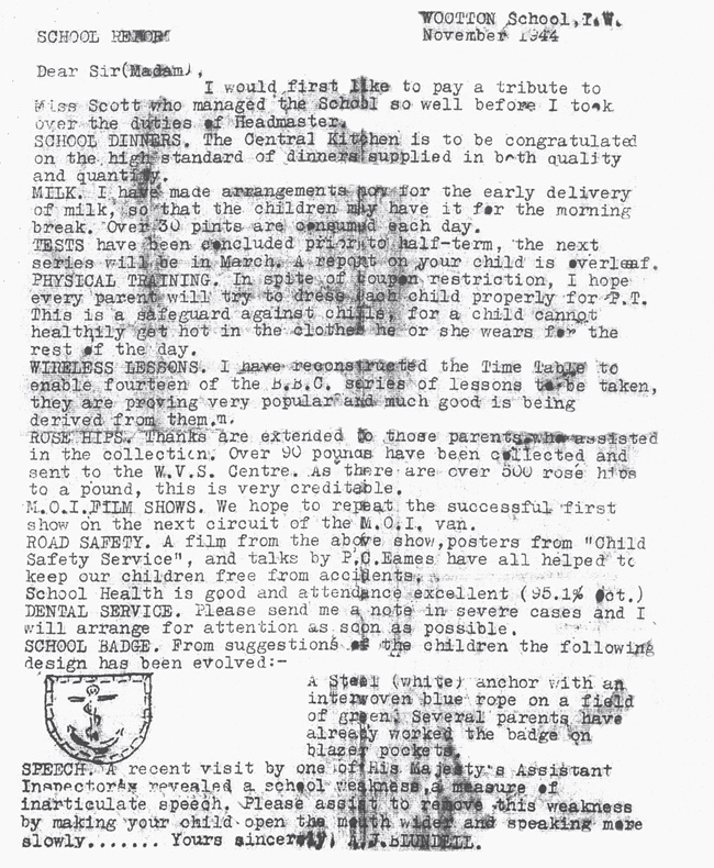 The new headmaster's letter